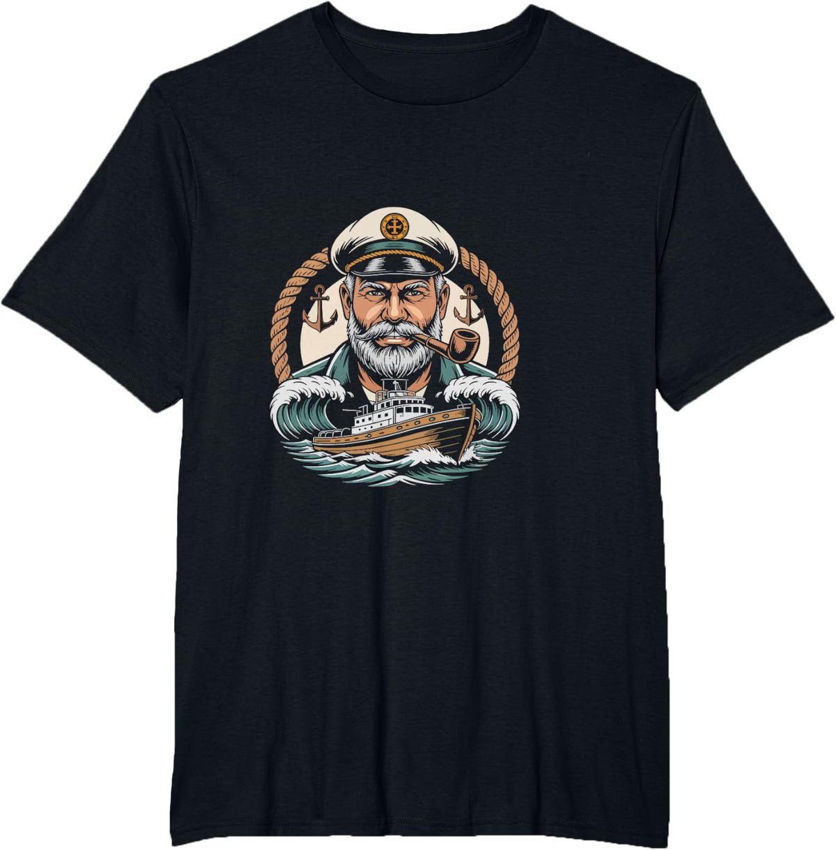 Retro Vintage Tugboat Captain Maritime Badge Occupational T-Shirt - Black