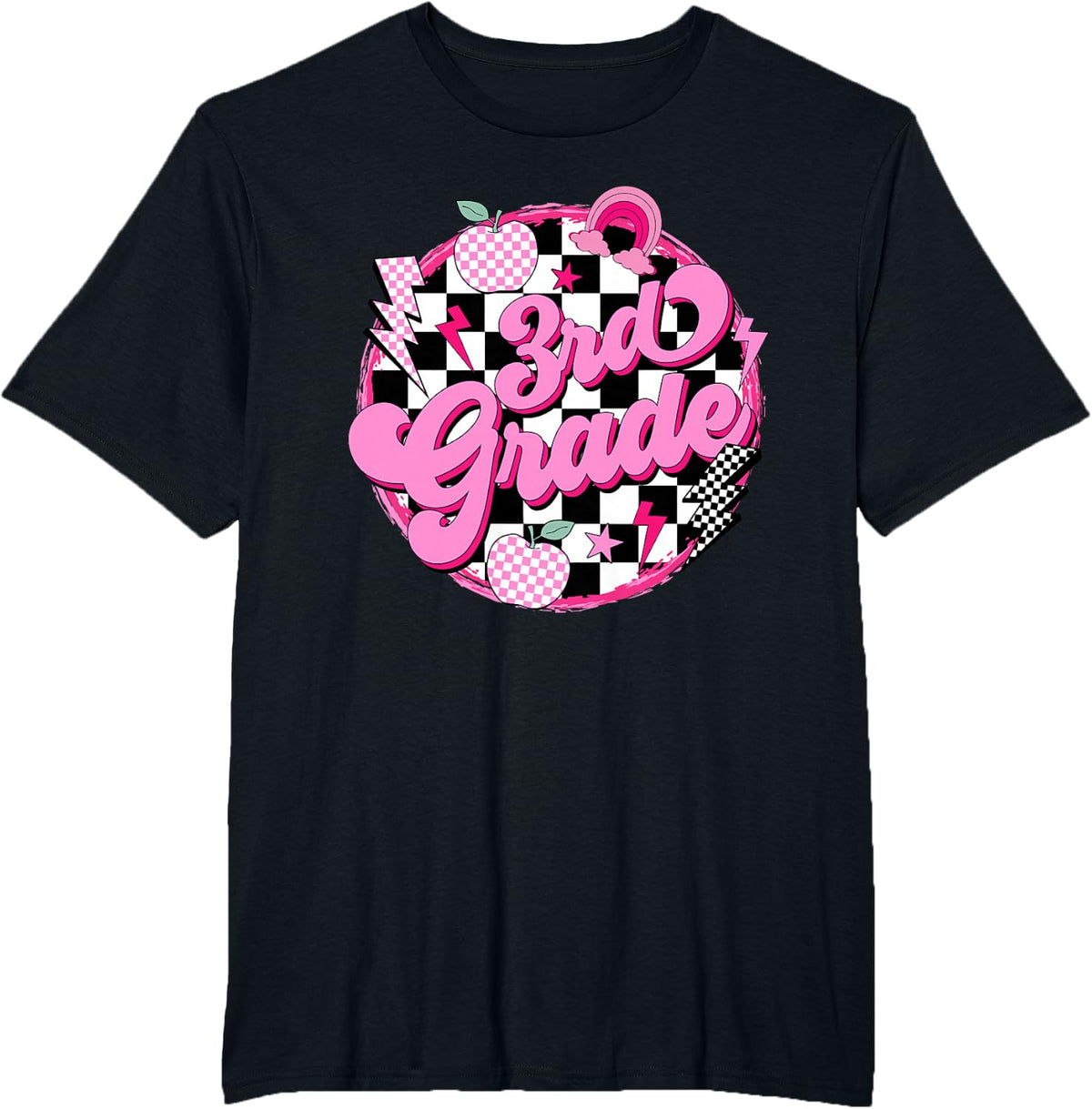 3rd Grade Teacher Women Retro Checkered First Day of School T-Shirt - Black