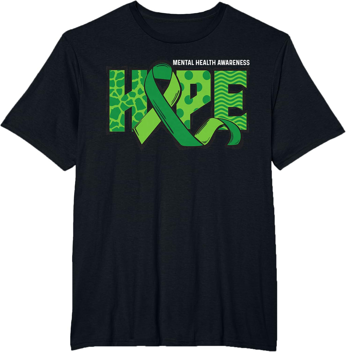 Hope Green Ribbon Mental Health Awareness T-Shirt - Black