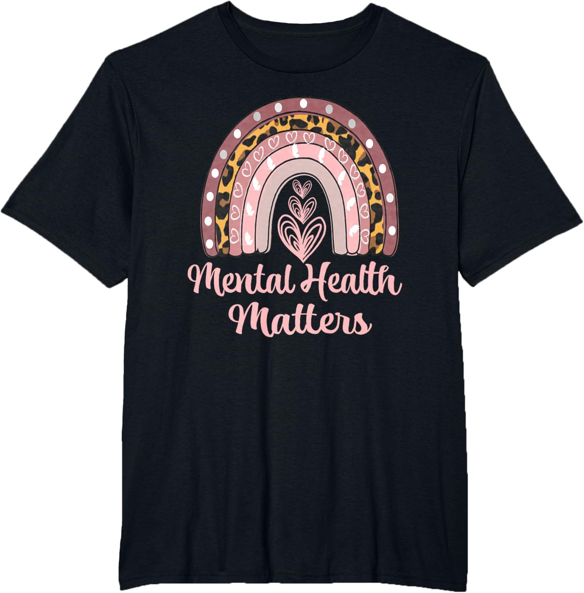 Mental Health Matters Leopard Rainbow Mental Month Awareness T-Shirt - Black