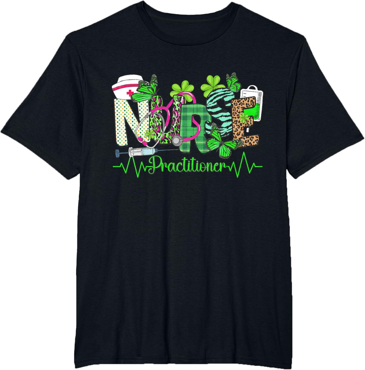 St Patricks Day Nurse Practitioner Shamrock Scrub Top Women T-Shirt - Black