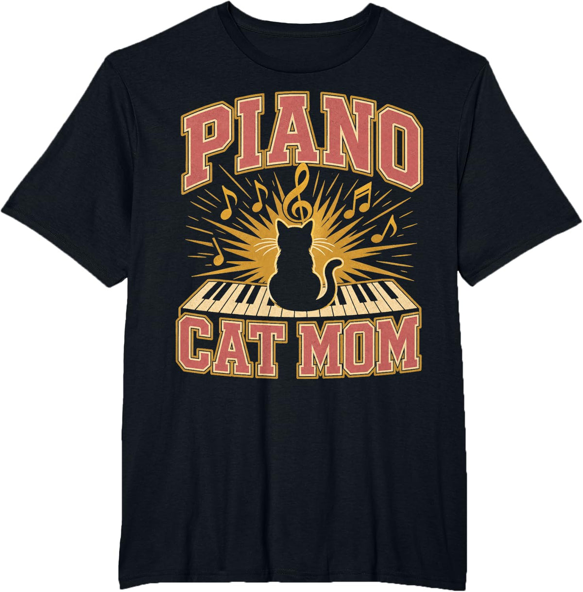 Piano Cat Mom Keyboard T-Shirt - Black