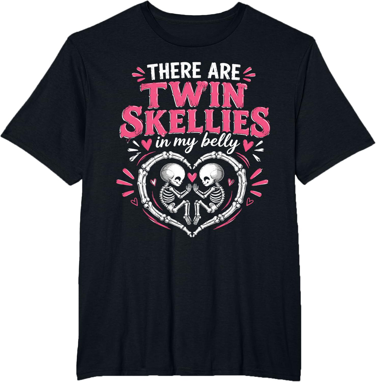 Retro Skeleton Twins Belly Halloween Pregnancy Expecting Mom T-Shirt - Black