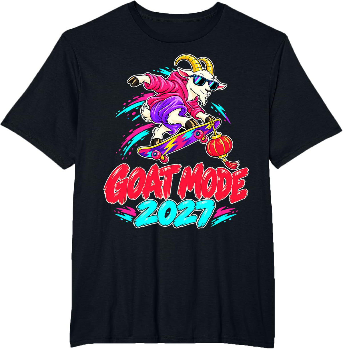 Goat Mode 2027 Skateboarding Skater Lunar New Year T-Shirt - Black