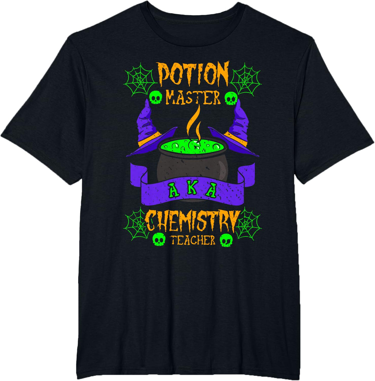Chemistry Teacher Lab Skull Witch Hat Professor Educator T-Shirt - Black