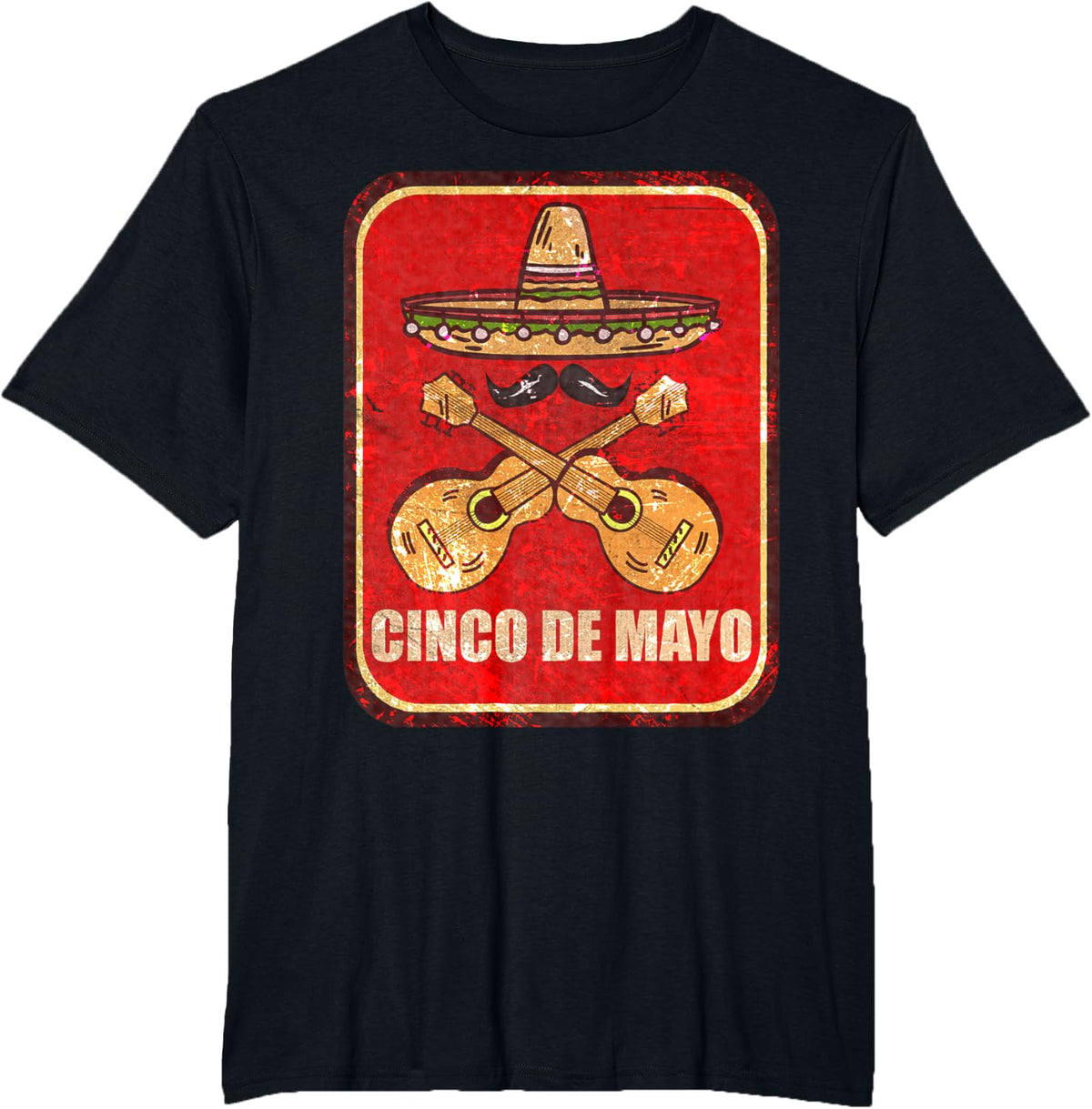 Sombrero Hat Mariachi Guitars Happy Cinco De Mayo T-Shirt - Black