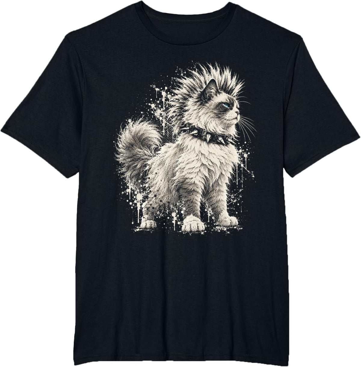 Punk Siamese Funny Mohawk Cat Rock Grunge T-Shirt - Black