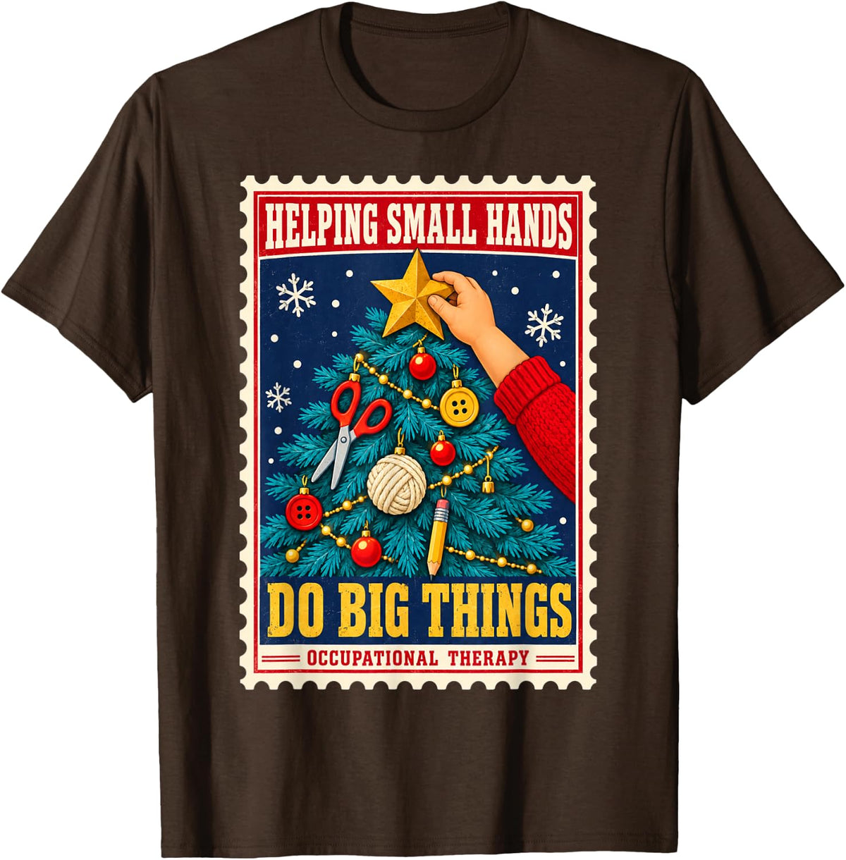 OT Xmas Pediatric Occupational Therapy Helping Small Hands T-Shirt - Brown