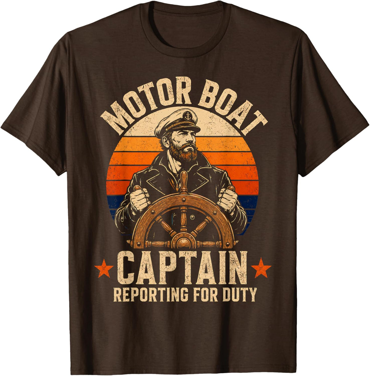 Motor Boat Captain Reporting for Duty T-Shirt - Brown