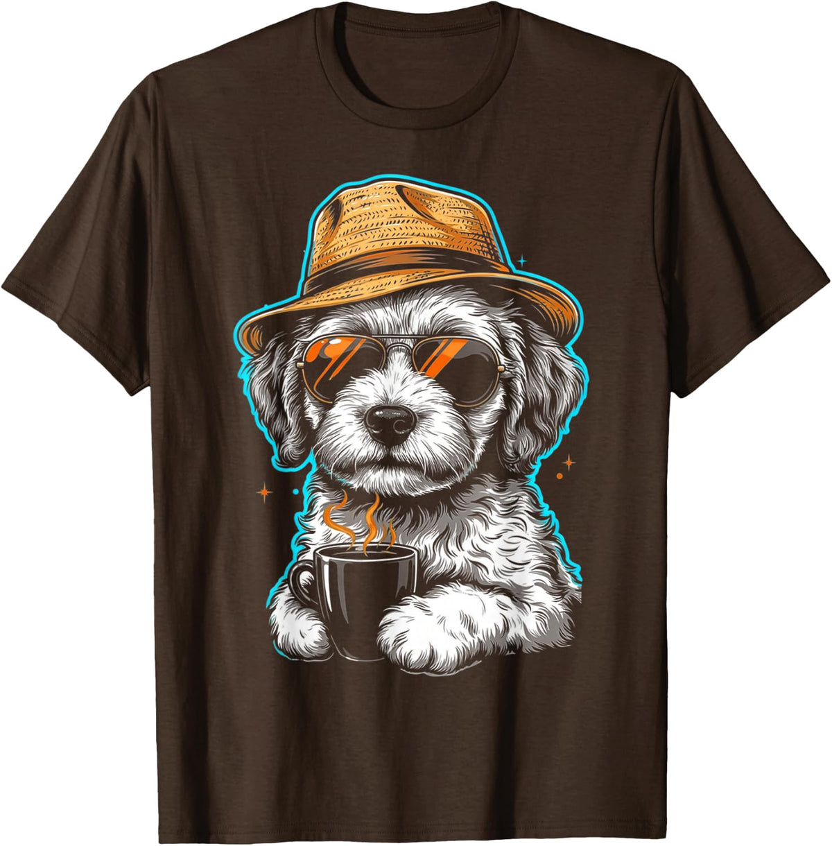 Funny Cavapoo Dog Wearing Hat and Sunglasses Coffee T-Shirt - Brown