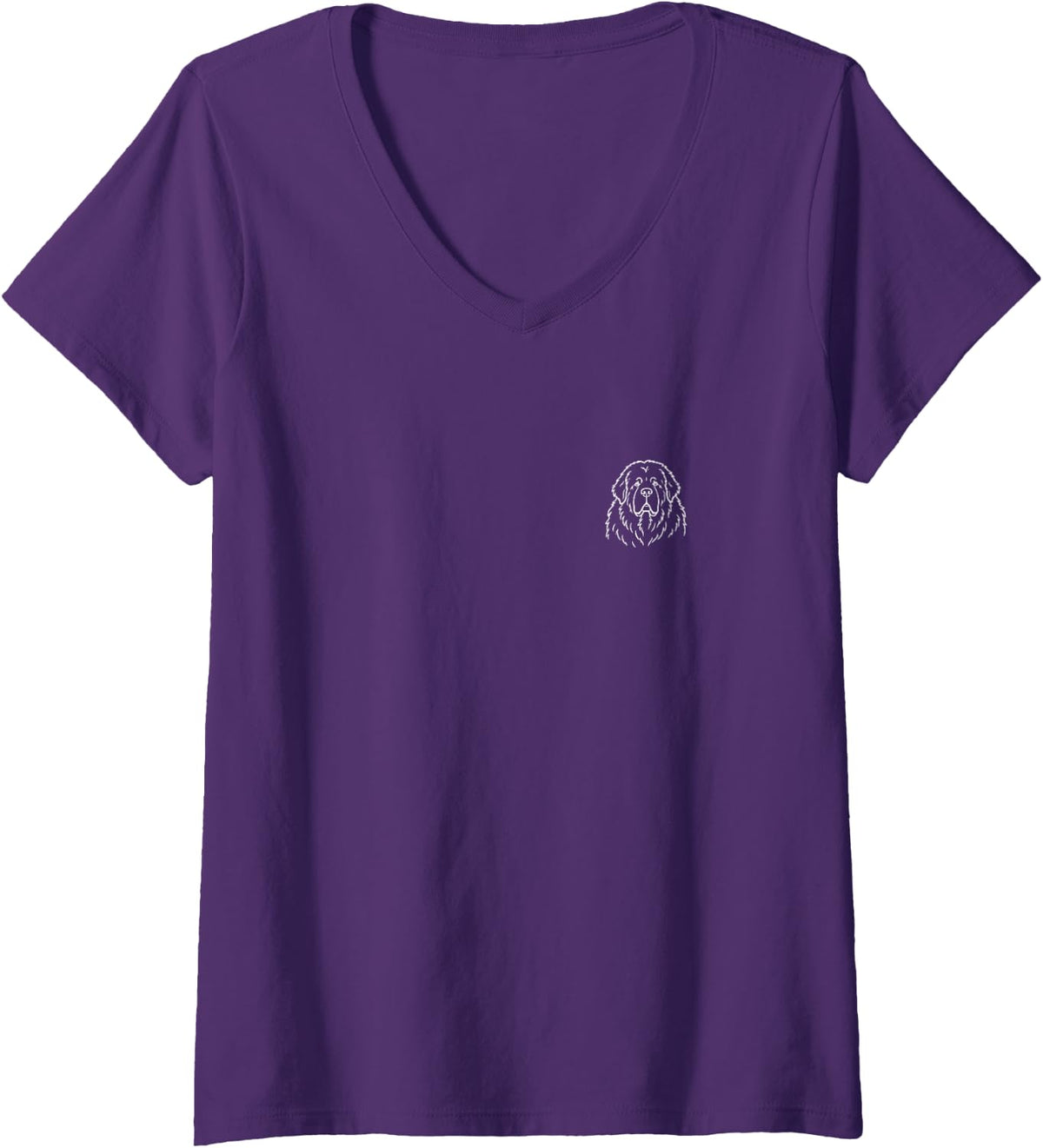 Women's Newfoundland Dog Lover Cute Minimalist Doodle Pocket V-Neck T-Shirt - Purple