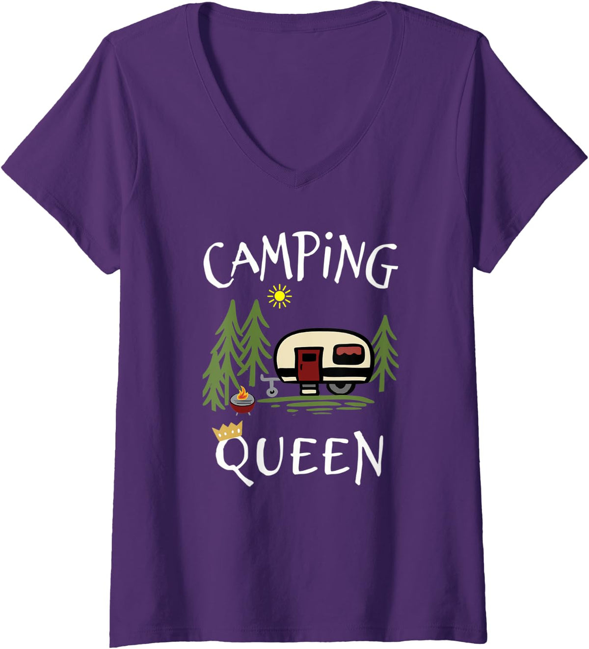 Womens Camping Queen Funny Queen of Camper V-Neck T-Shirt - Purple