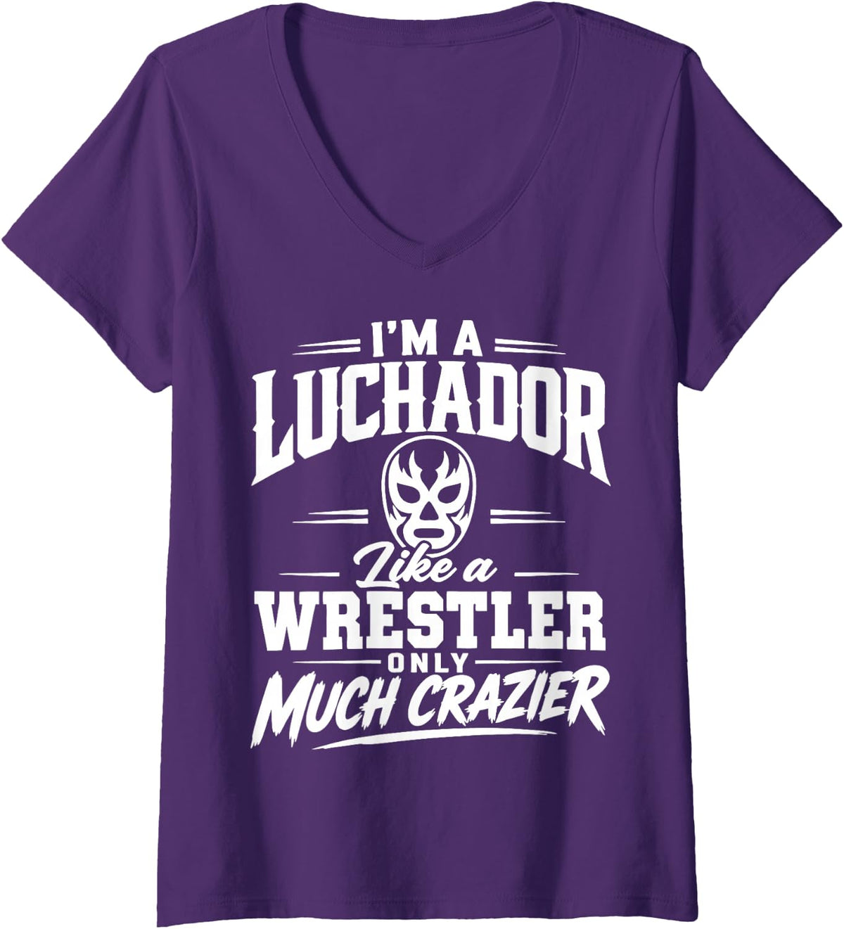 Women's Lucha Libre Mexican Wrestler Humor Mask Wrestling V-Neck T-Shirt - Purple