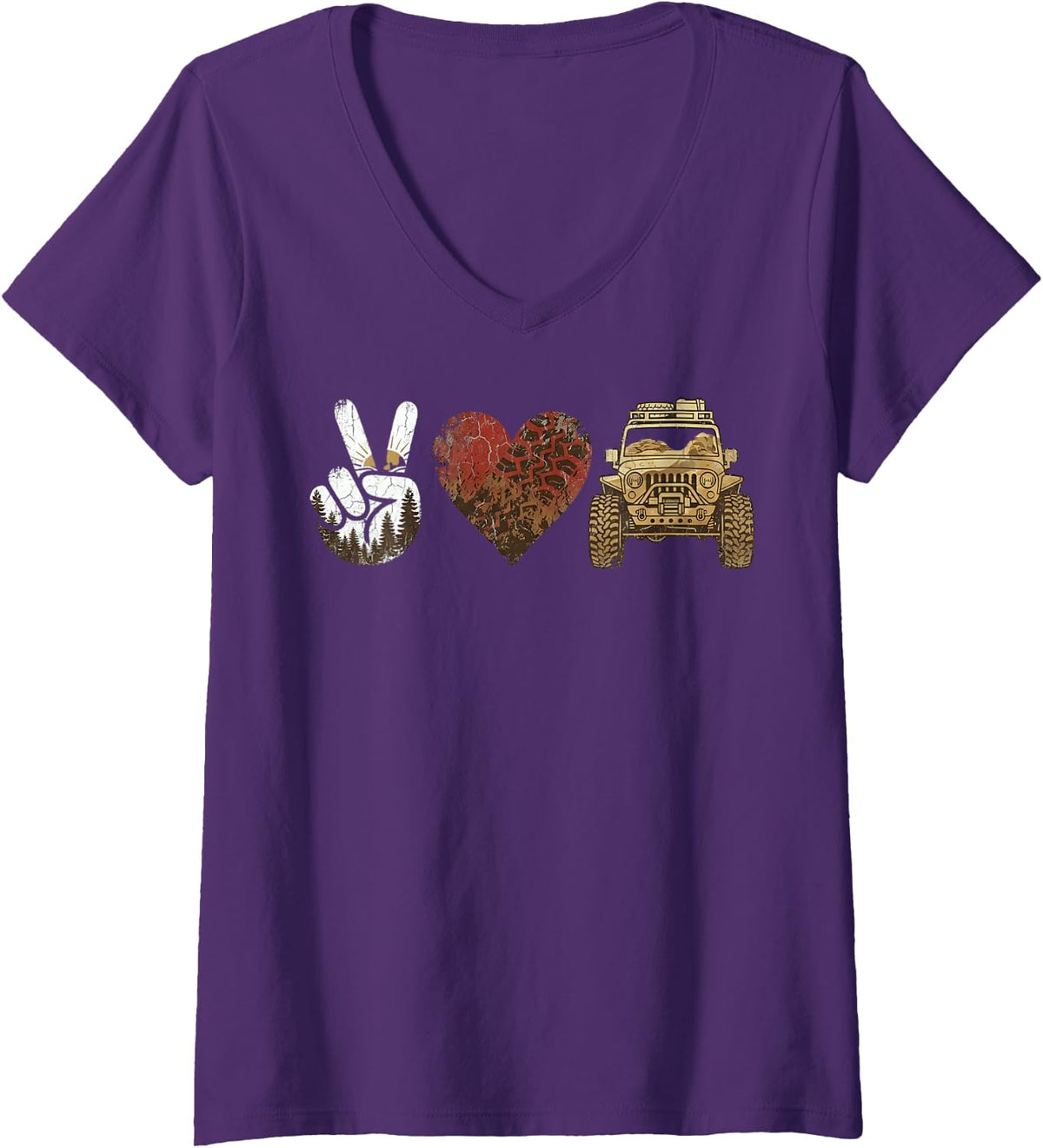 Women's Adventure is The Journey Peace Love Off-Roading 4x4 V-Neck T-Shirt - Purple