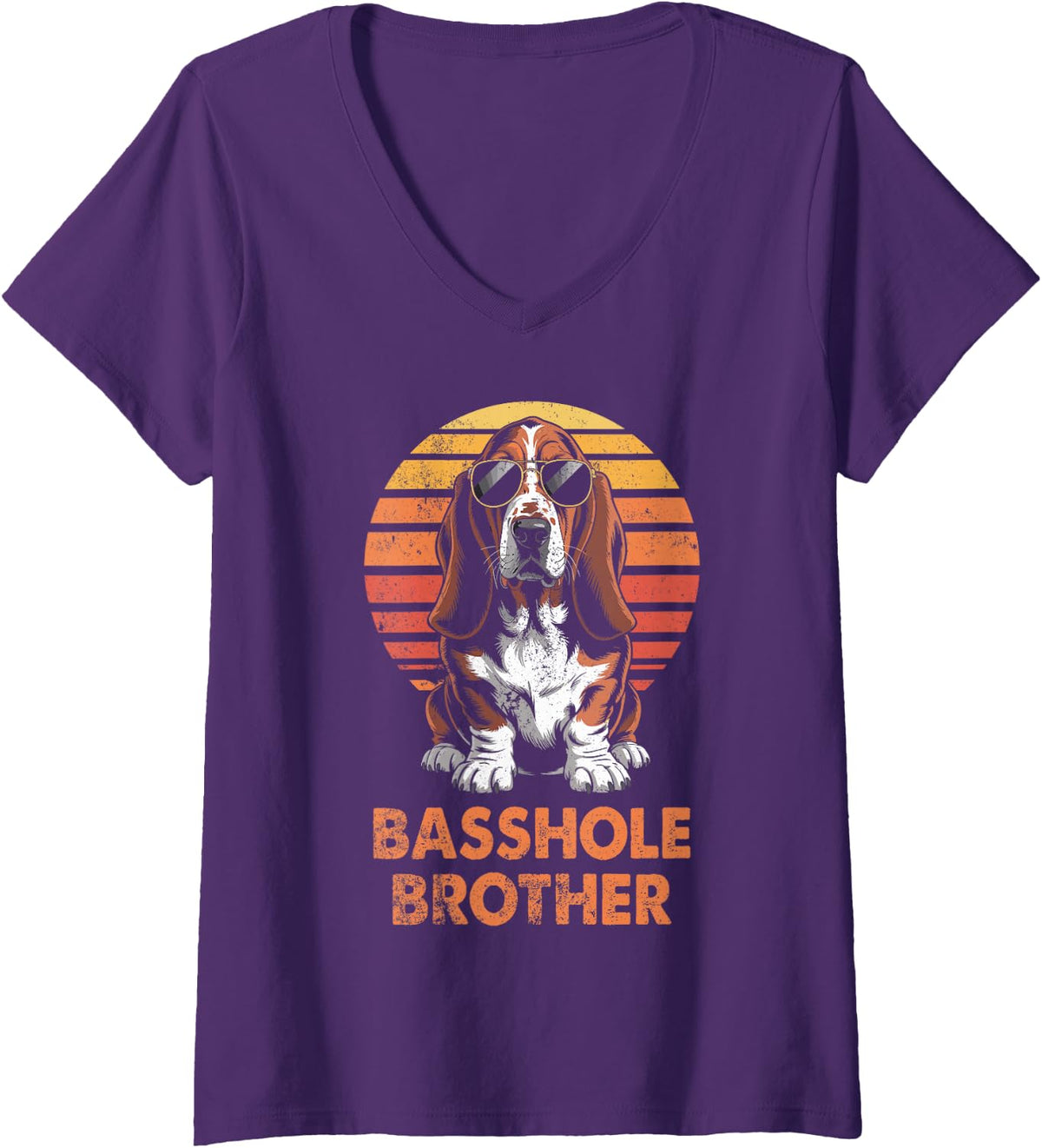 Women's Cool Retro Basset Hound Brother Funny Vintage Dog Owner V-Neck T-Shirt - Purple