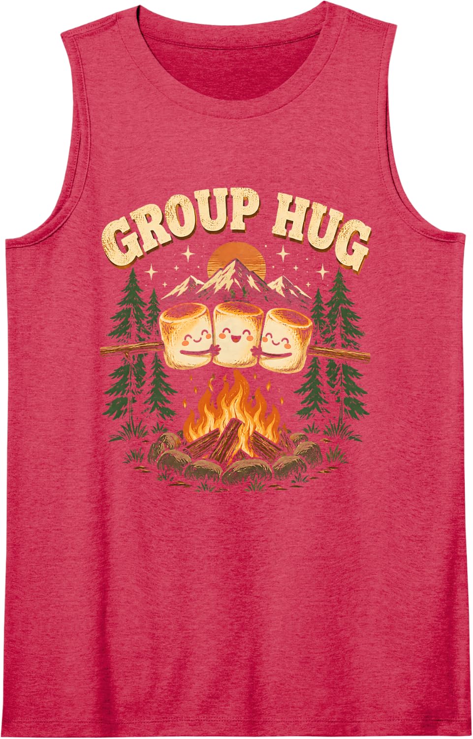 Group Hug S'Mores Marshmallow Funny Camping Family Sleeveless Tank Top - Red