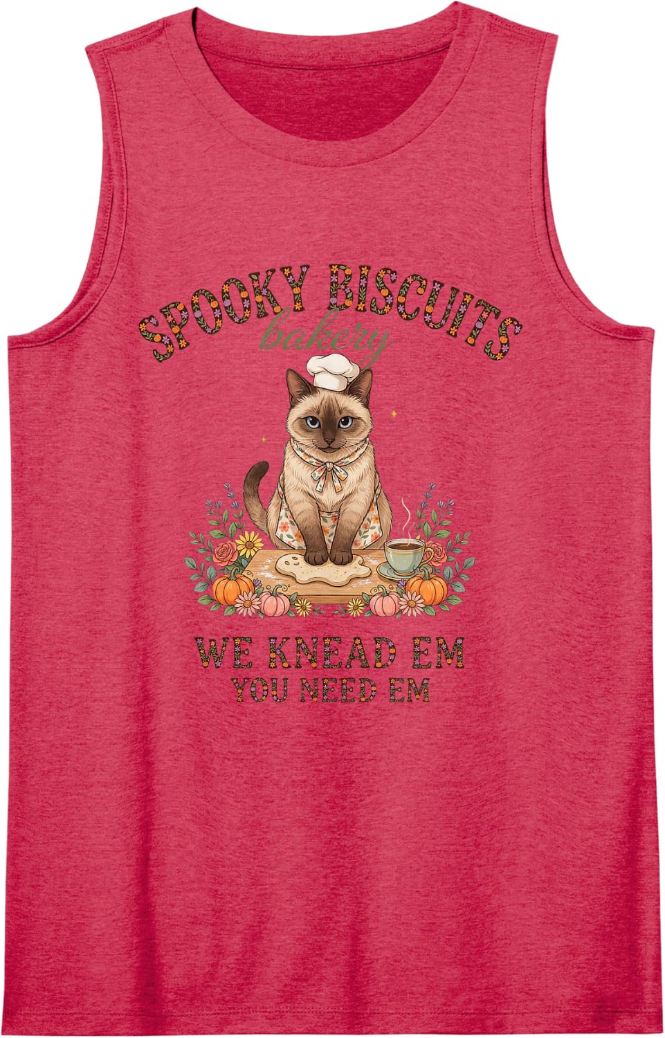 Spooky Biscuits Bakery We Knead Em Siamese Cat Halloween Sleeveless Tank Top - Red