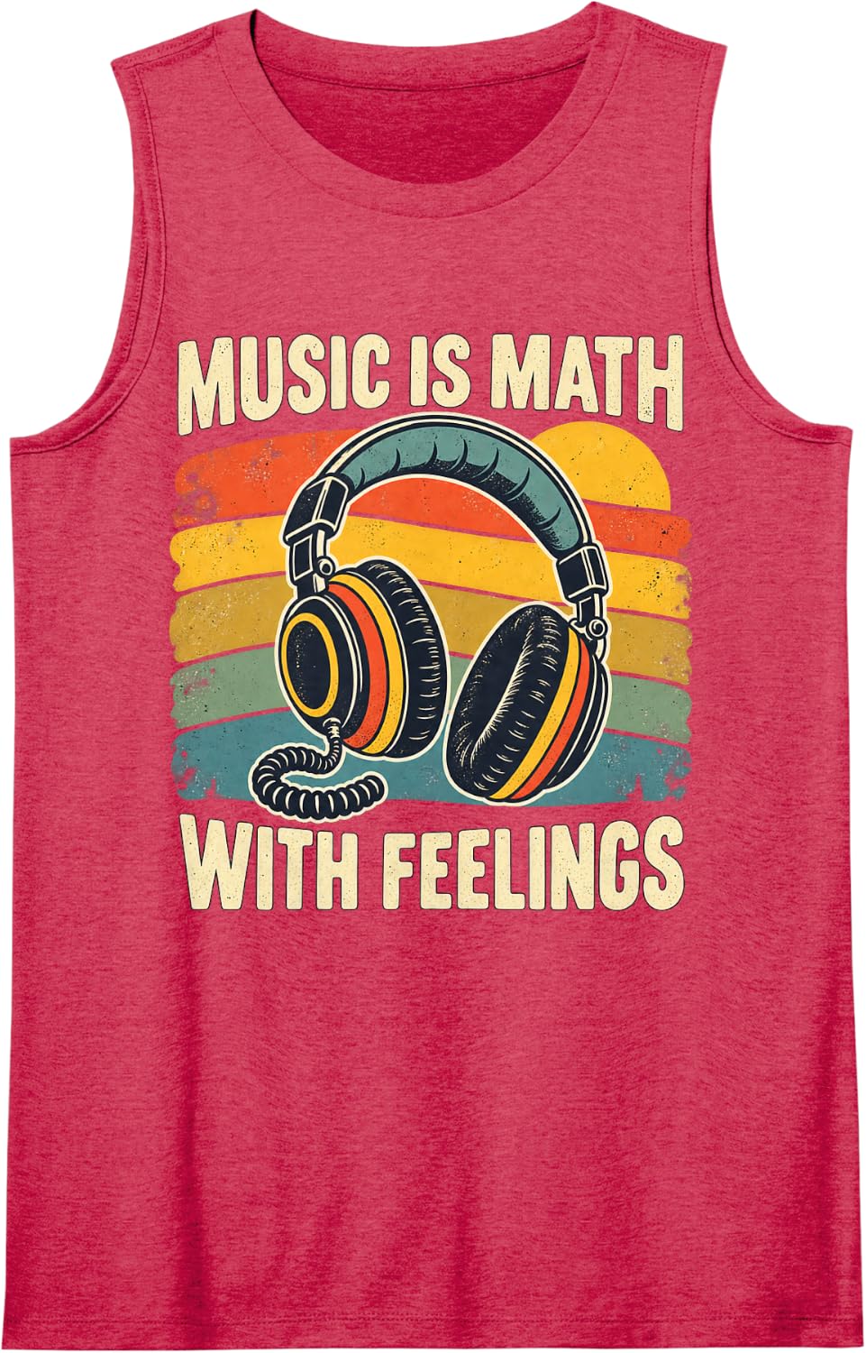 Retro Headphones Sleeveless Tank Top - Red