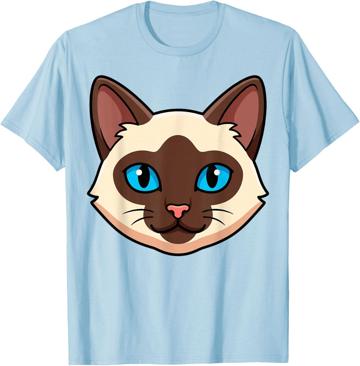 Cute Siamese Cat Face Costume Halloween Feline Character T-Shirt - Baby Blue