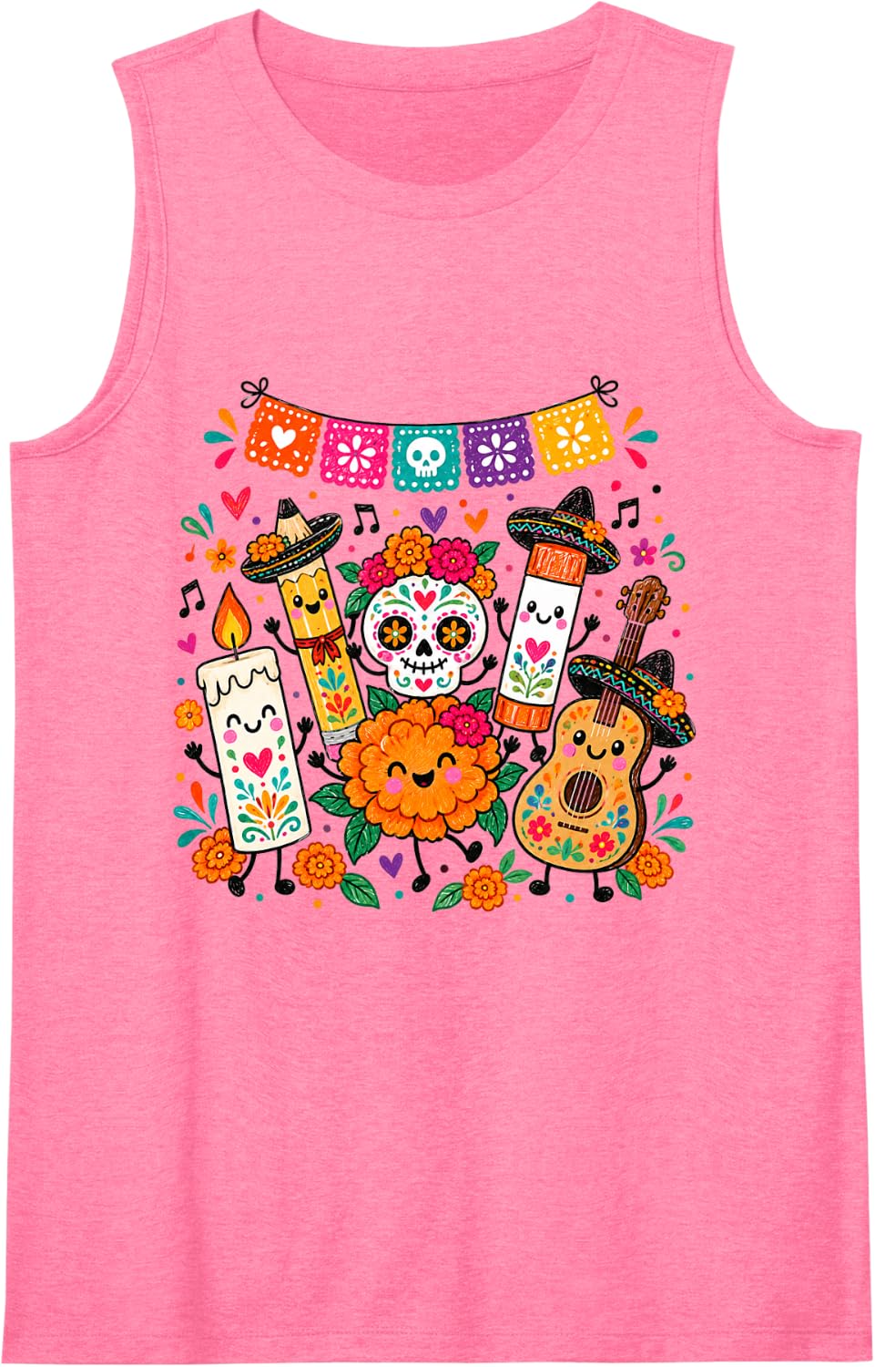 Dia De Los Muertos Doodle Mexican Heritage Lover Fiesta Sleeveless Tank Top - Pink