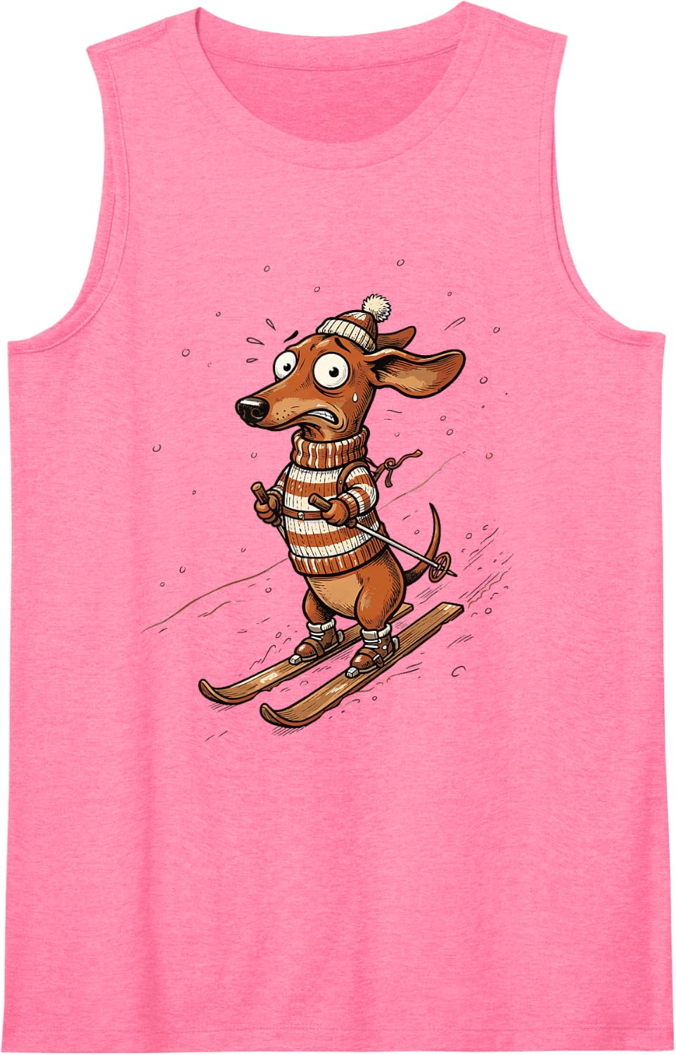 Funny Skiing Doxie Cute Dachshund Ski Winter Sleeveless Tank Top - Pink