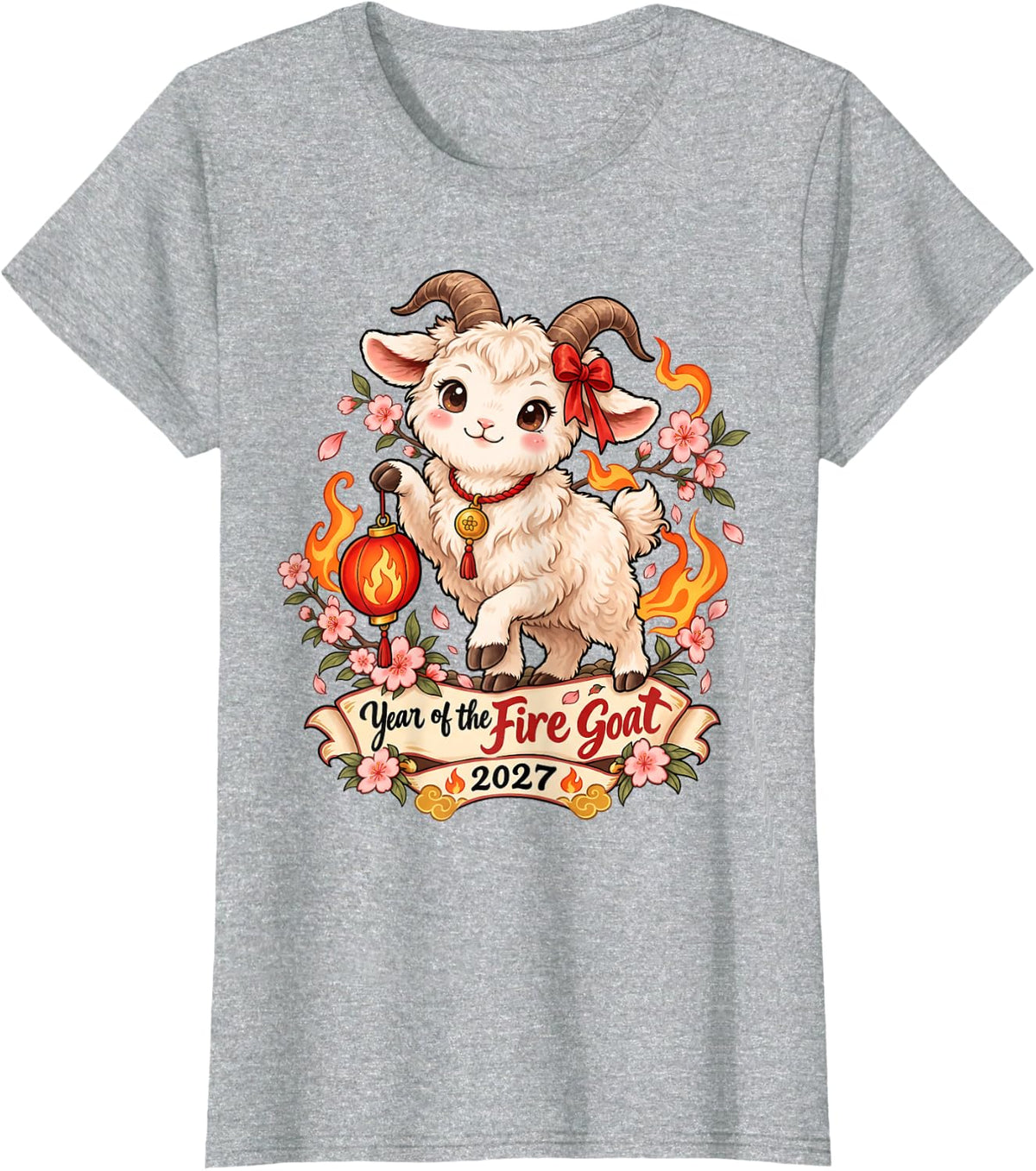 Year of The Fire Goat 2027 Chinese New Year Zodiac Kids T-Shirt - Heather Grey