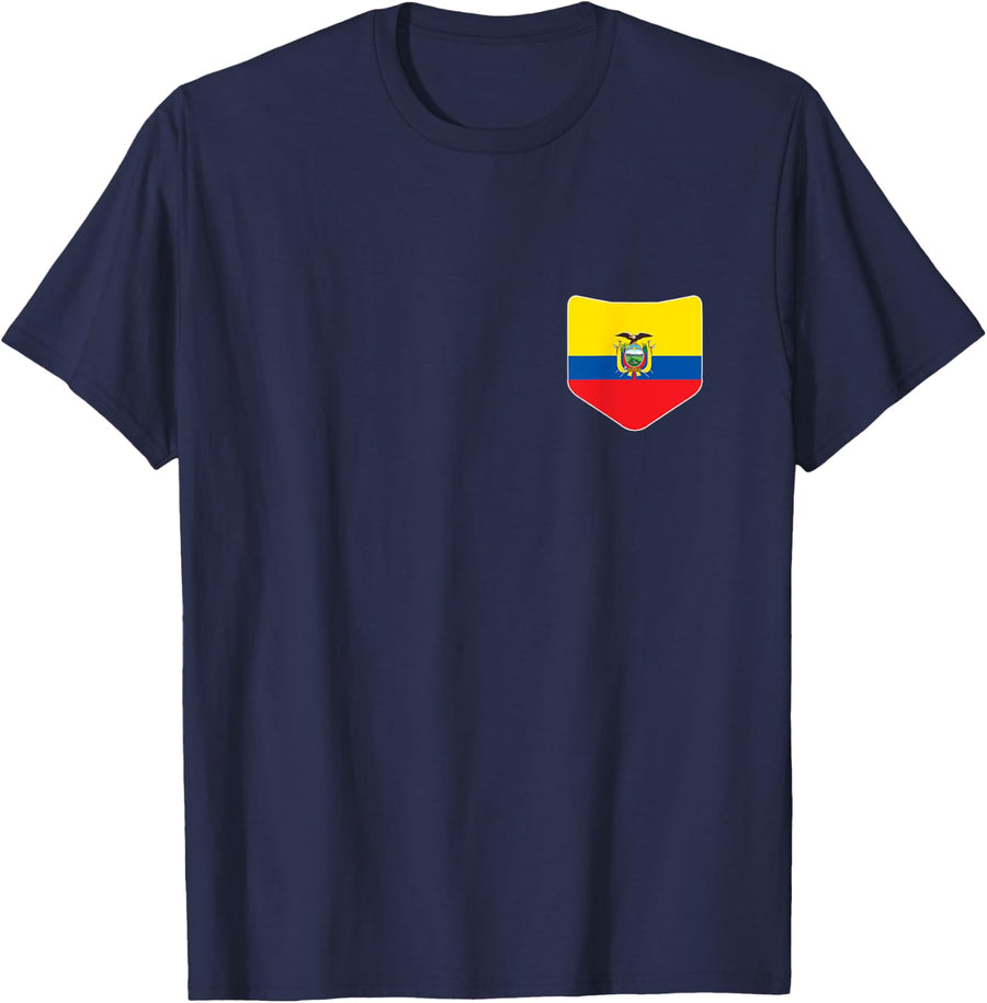 Ecuador Flag with Printed Ecuadorean Flag Pocket T-Shirt - Navy Blue