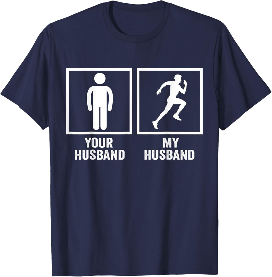 Your Husband My Husband Funny Marathon Running Runner T-Shirt - Navy Blue