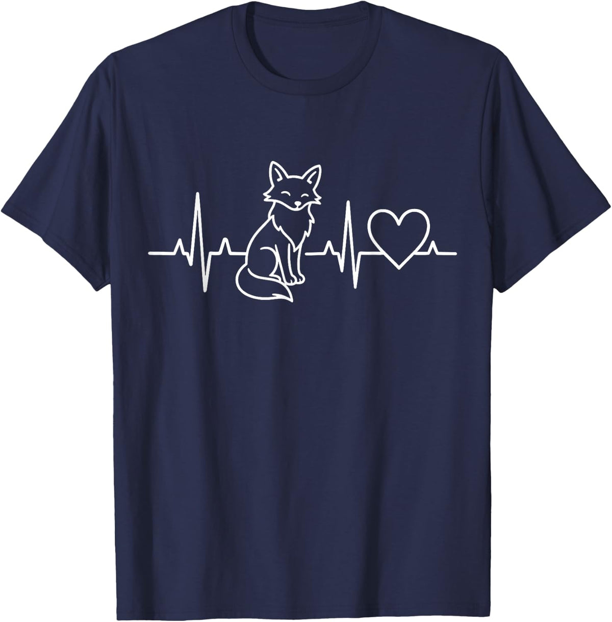Fox Heartbeat Pulse Forest Wildlife Animal T-Shirt - Navy Blue
