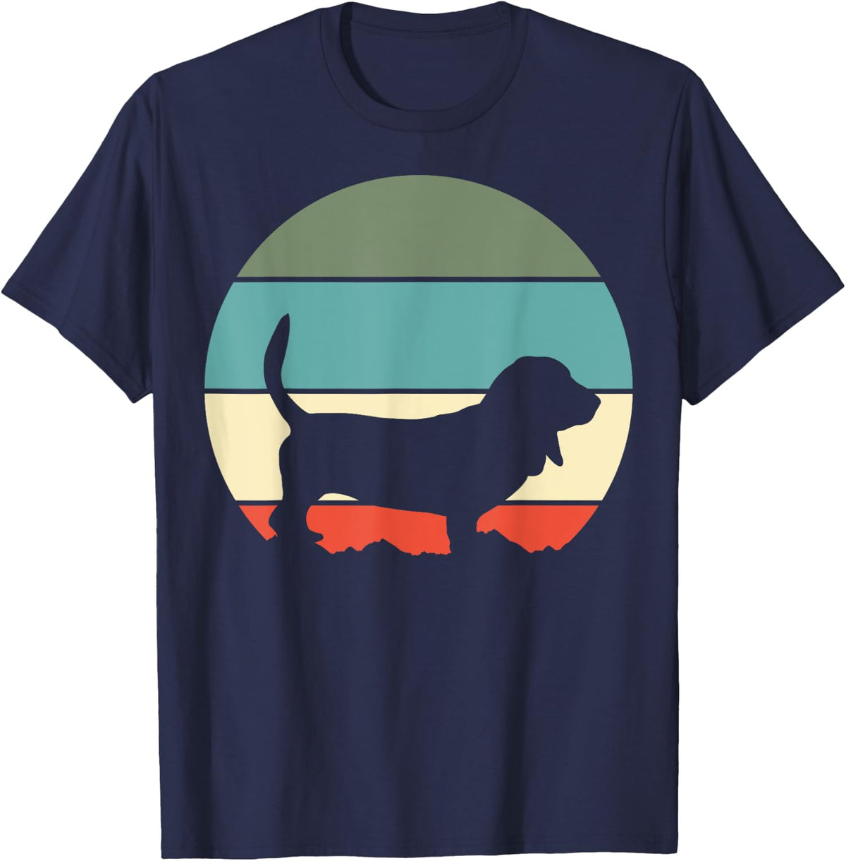 Basset Hound Dog Retro T-Shirt for Men Women Kids - Navy Blue
