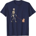 Funny Maltipoo Skeleton Dog Walking Halloween Dog T-Shirt - Navy Blue
