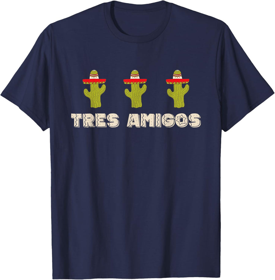 Tres Amigos Three Cacti 3 Friends Funny Trend T-Shirt - Navy Blue