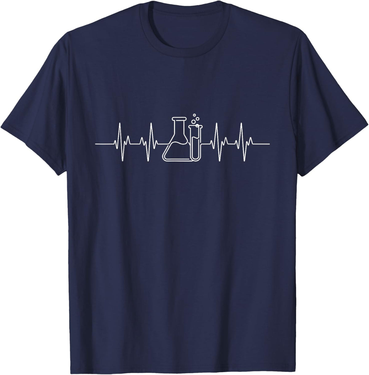 Chemistry Heartbeat Lab Science Pulse Line Art T-Shirt - Navy Blue