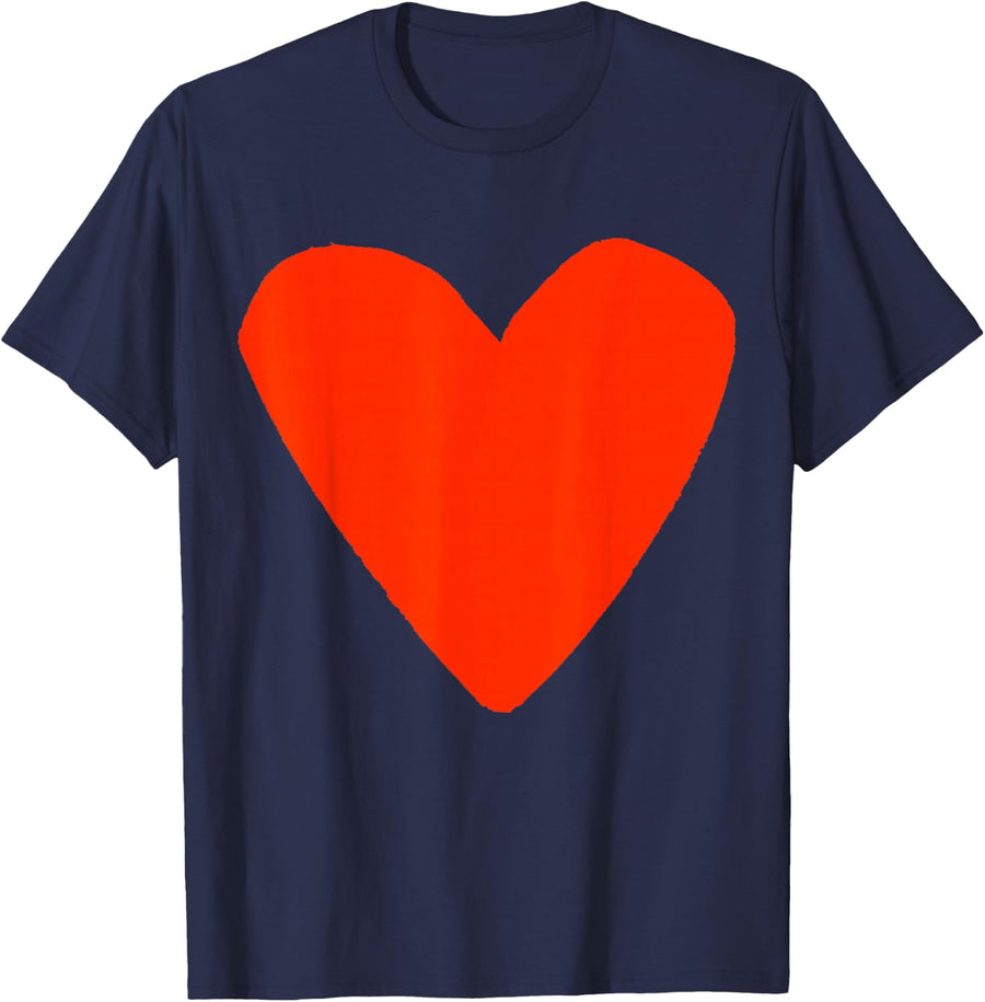 Love Heart Shape Red-Orange T-Shirt - Navy Blue