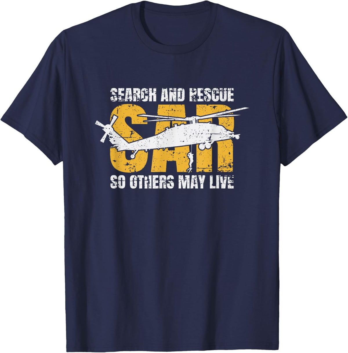Search and Rescue Helicopter SAR Vintage Distressed Design T-Shirt - Navy Blue