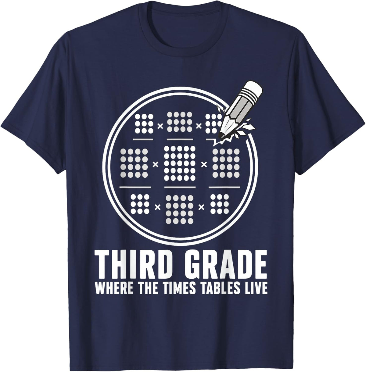 Third Grade Times Tables Teacher Multiplication T-Shirt - Navy Blue