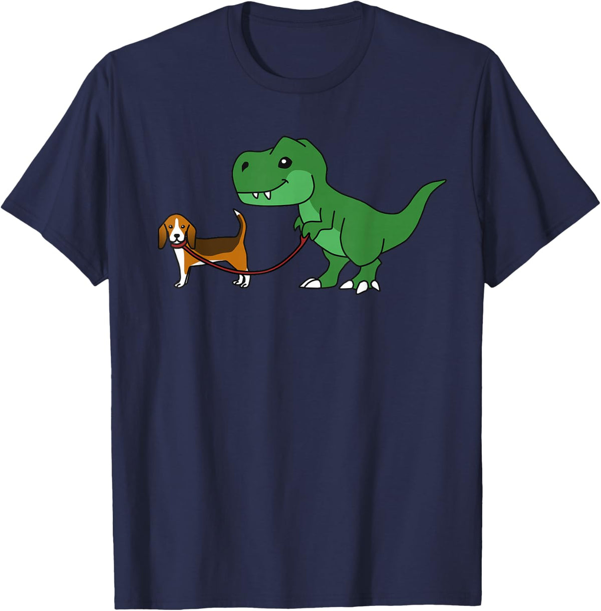 T Rex Dinosaur Walking Basset Hound Funny Dog T-Shirt - Navy Blue