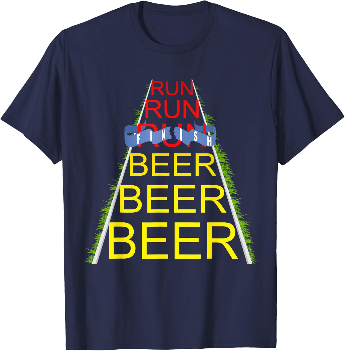 Run, Run, Run - Beer, Beer, Beer. Funny Runner T-Shirt - Navy Blue
