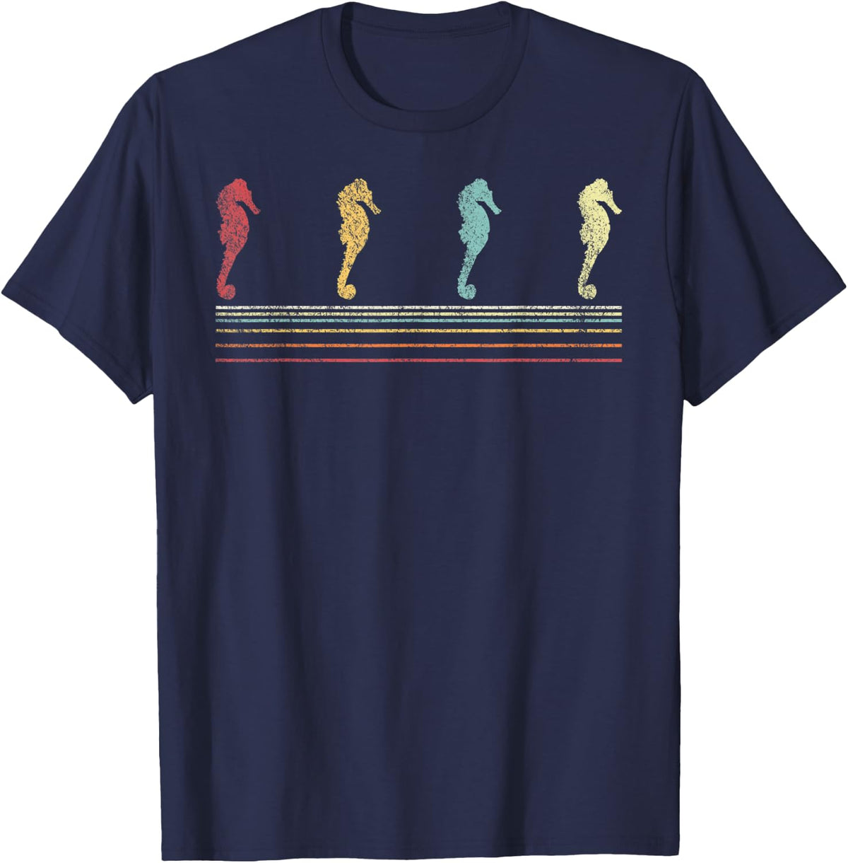Retro Seahorse Lover Funny Seahorse Vintage T-Shirt - Navy Blue