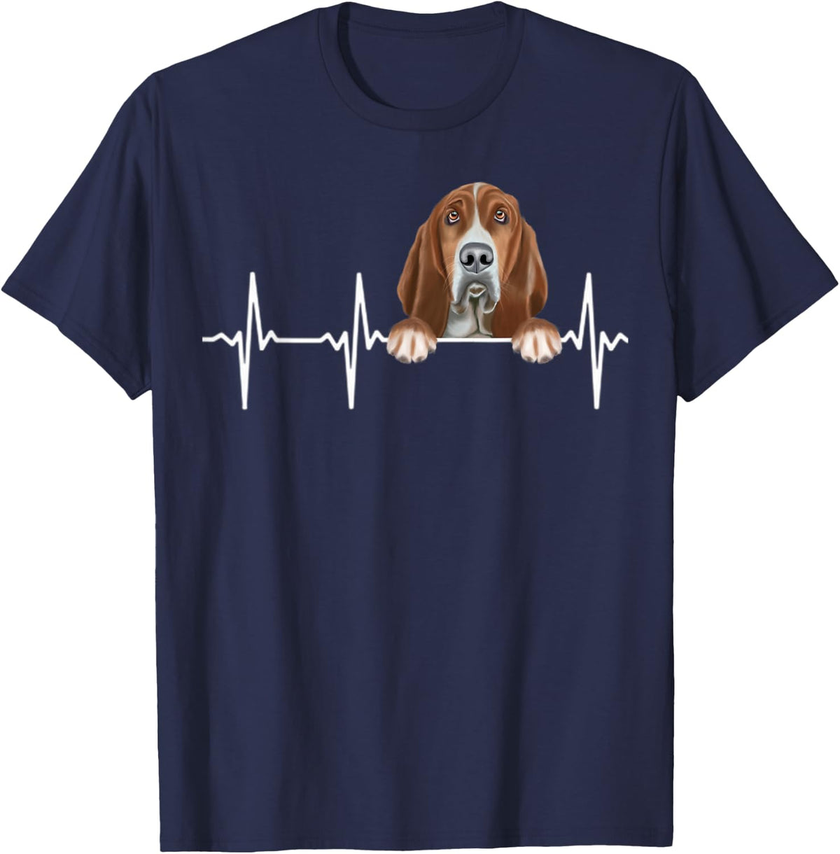 Funny Dog Heartbeat For Basset Hound Lovers T-Shirt for Men Women Kids - Navy Blue
