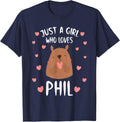 Just A Girl Who Loves Phil Groundhog Day Funny Women Retro T-Shirt - Navy Blue
