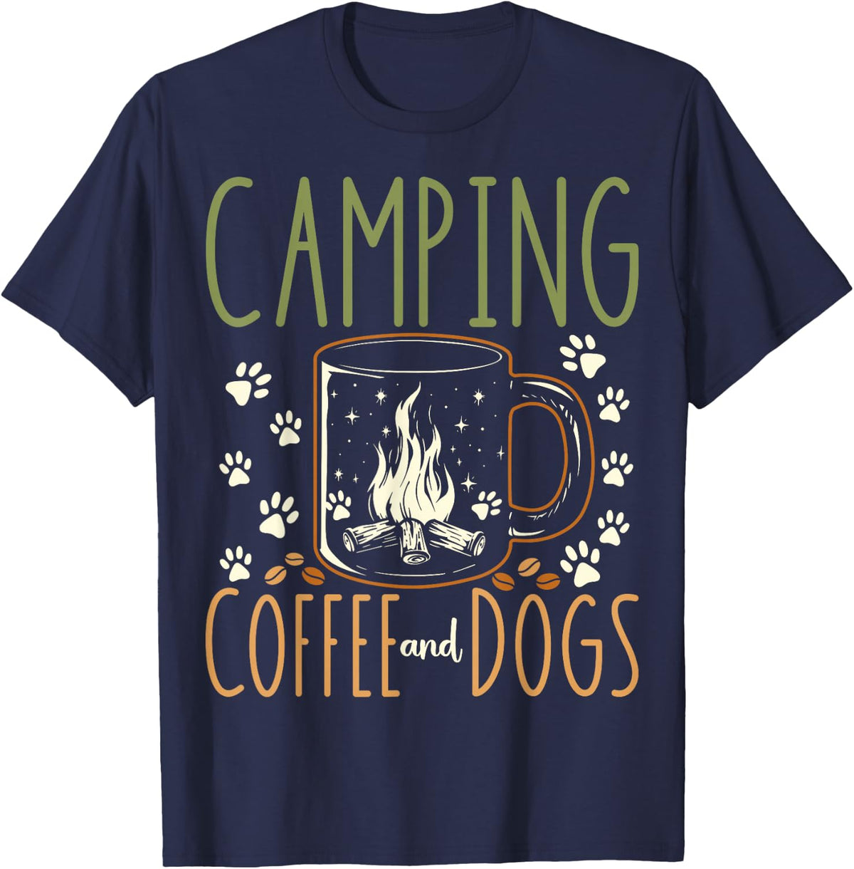 Camping Coffee And Dogs T-Shirt Tee For Outdoor Lovers Dog Owner Gift Tees - Navy Blue