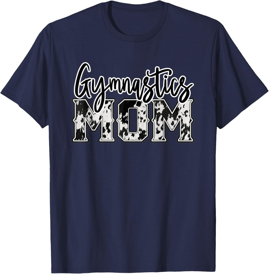 Gymnastics Mom Leopard Print Womens Proud Gymnast Mother T-Shirt - Navy Blue