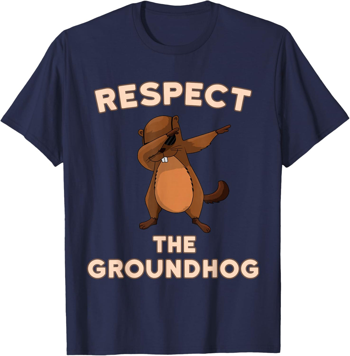 Dabbing Groundhog Day Respect the Groundhog Funny T-Shirt - Navy Blue