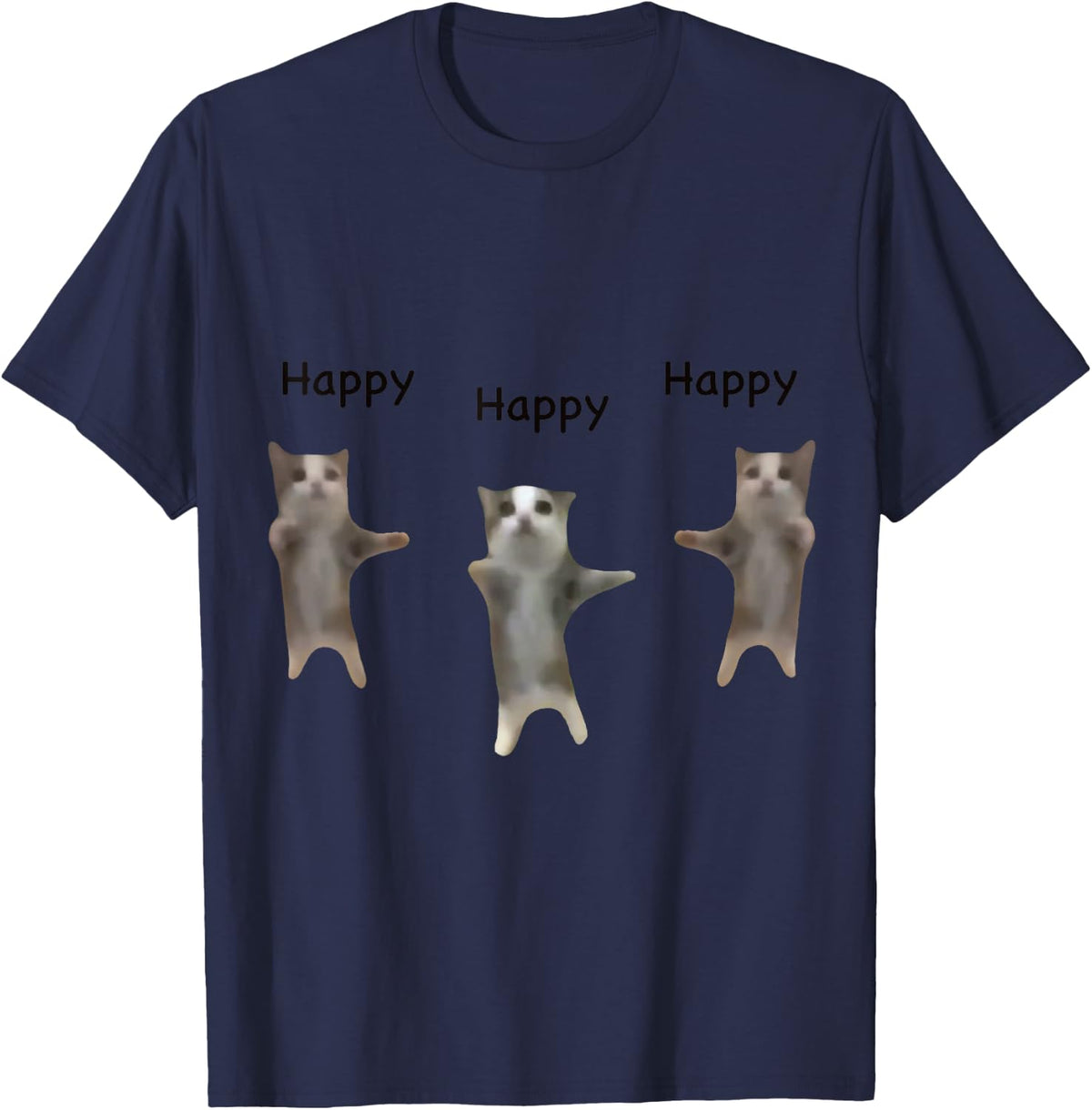 Cute Jumping Happy Happy Cat Meme Trend Funny T-Shirt - Navy Blue