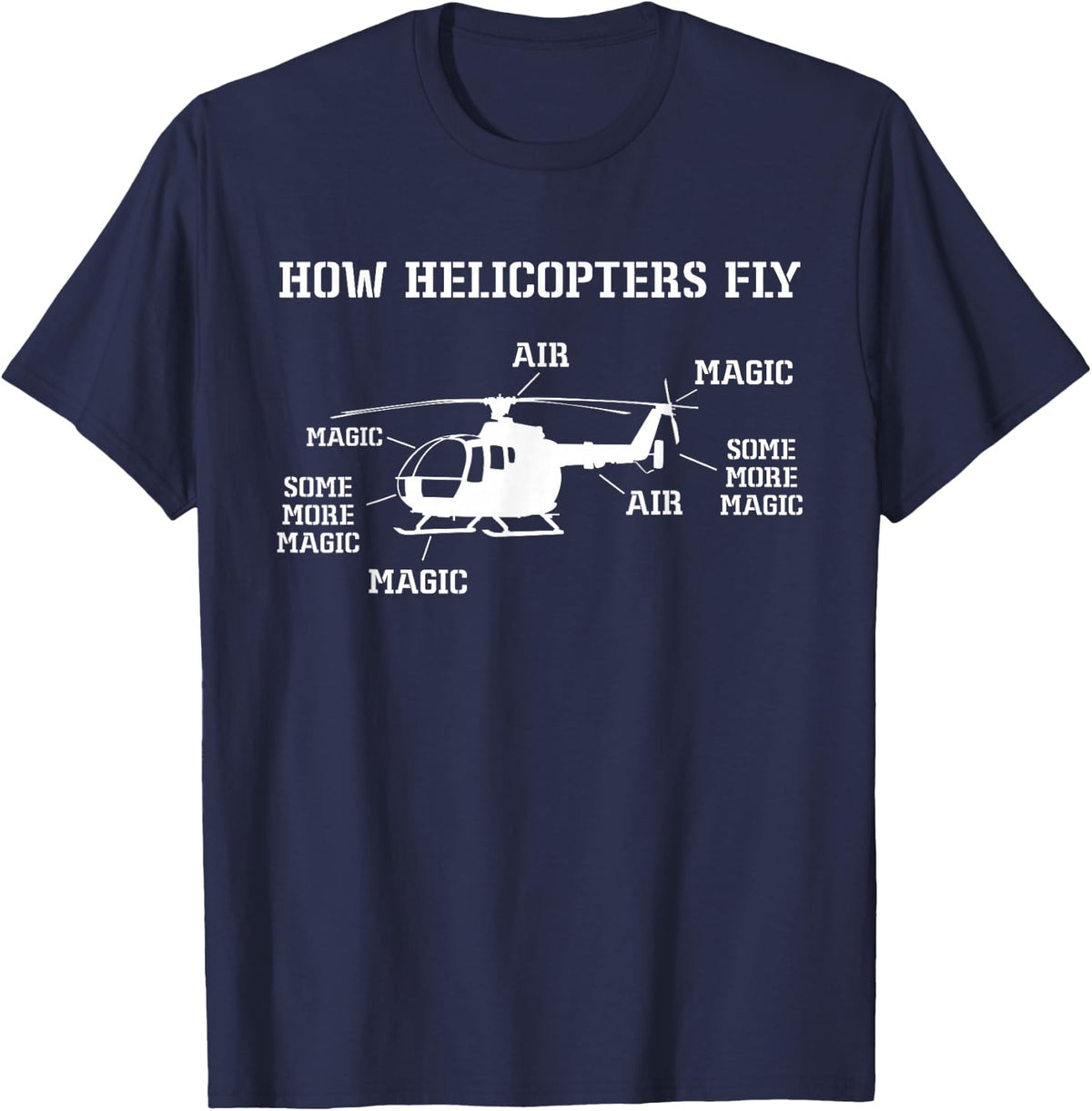 How Helicopters Fly Funny Helicopter Pilot Tees T-Shirts for Men Women - Navy Blue