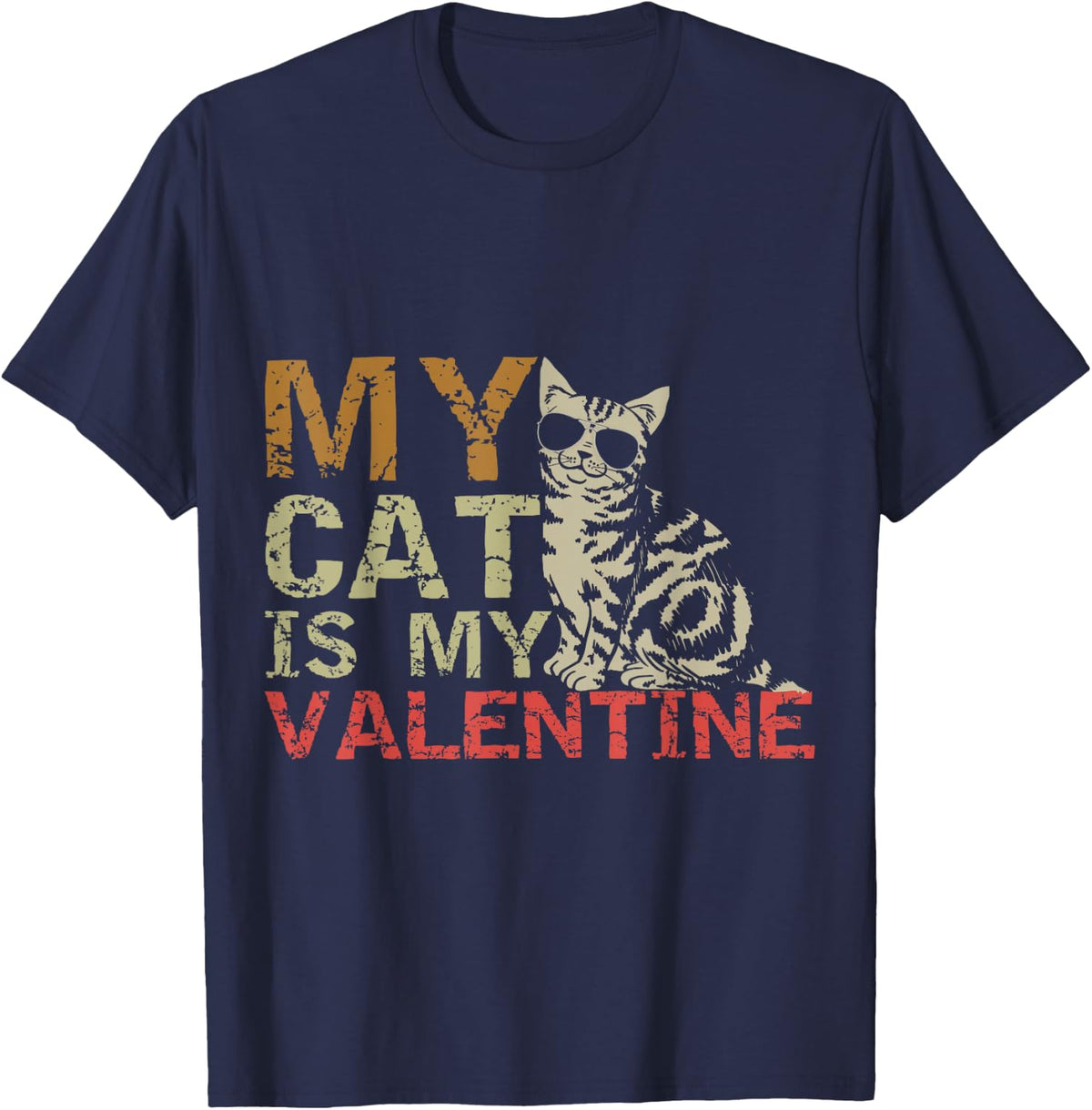 My Cat Is My Valentine Shirt Valentines Day Cat T-Shirt Gift T-Shirt - Navy Blue
