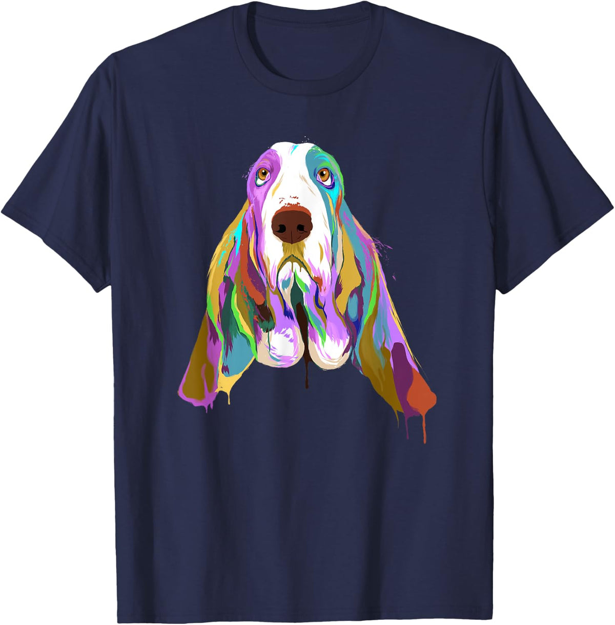 Colourful Dog Basset Hound T-Shirt - Navy Blue