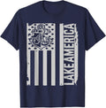 Lake America Distressed Flag Patriotic Lake Life T-Shirt - Navy Blue