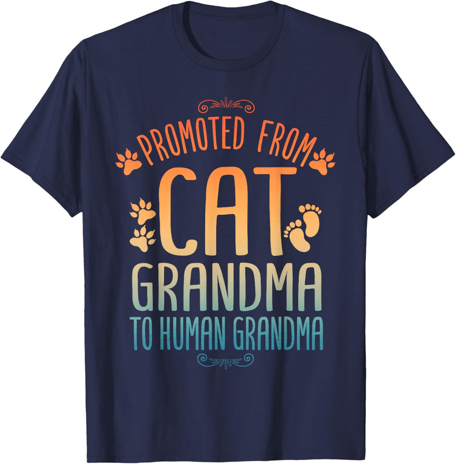 Cool Promoted To Grandma For Mom New Grandmother Cat Grandma T-Shirt - Navy Blue